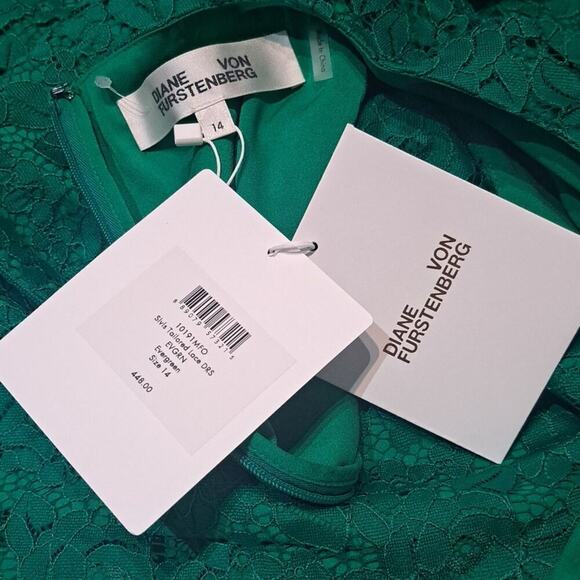 NWT DIANE VON FURSTENBERG sz 14 evergreen lace dress, $448.00 - Picture 3 of 6